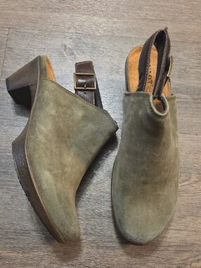 NAOT • Olive Green Suede Slingback Clogs